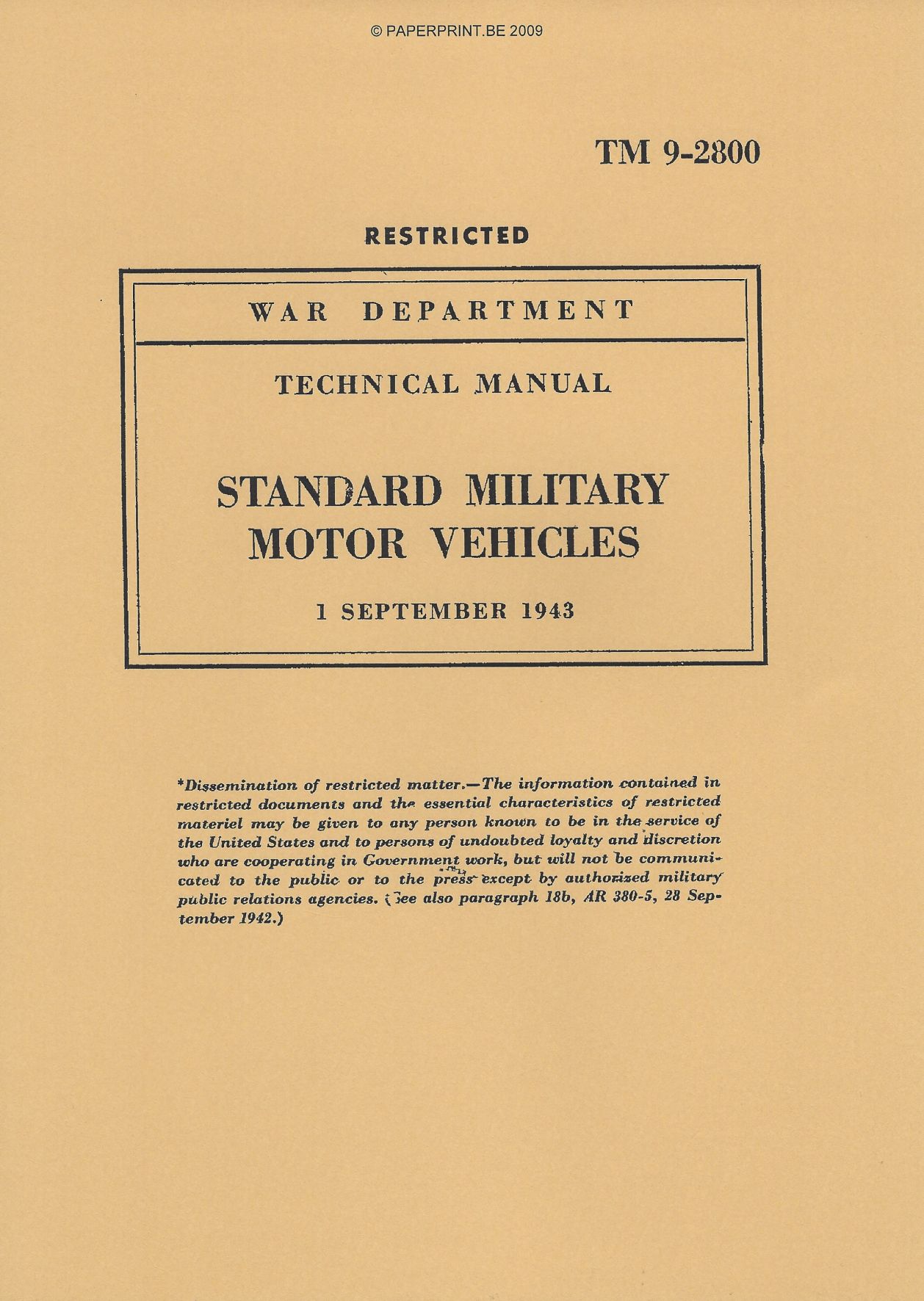 TM 9-2800 1943 US STANDARD MILITARY MOTOR VEHICLES | PAPERPRINT WWII ...